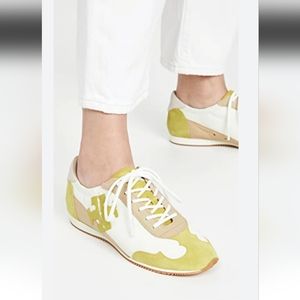 BNIB Tory Burch RETRO TORY SNEAKERS New Ivory/Yellow Nylon & Calf Leather-Sz 11M